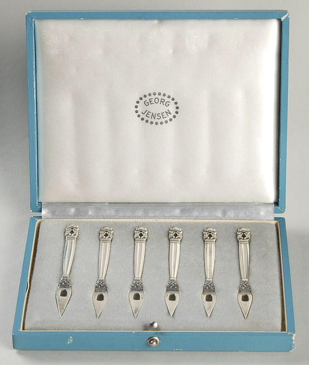 Acorn (Sterling, 1915) Individual Cocktail Pick - Set of 6 by Georg Jensen (Denmark)-1