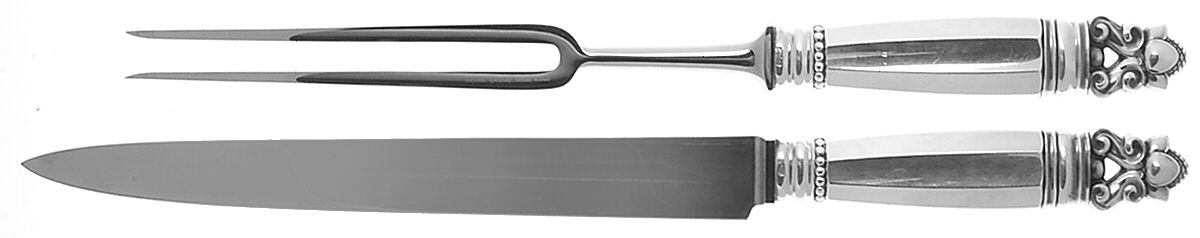 Acorn (Sterling, 1915) Large 2-Piece Roast Carving Set w/Stainless Blade by Georg Jensen (Denmark)-1