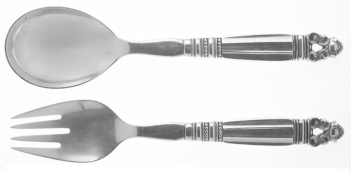 Acorn (Sterling, 1915) Hollow Handle 2-Piece Salad Set by Georg Jensen (Denmark)-1