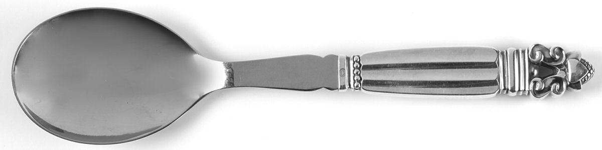Acorn (Sterling, 1915) Salad Serving Spoon Stainless Bowl Medium by Georg Jensen (Denmark)-1