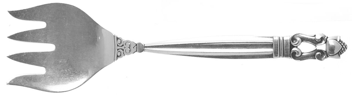 Acorn (Sterling, 1915) Large Solid Tined Sardine Serving Fork by Georg Jensen (Denmark)-1