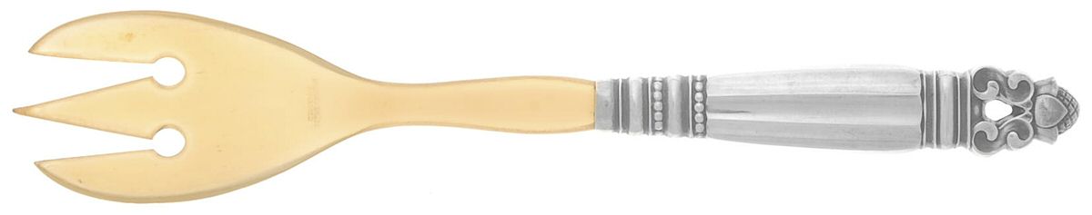 Acorn (Sterling, 1915) Salad Serving Fork with Horn Tines by Georg Jensen (Denmark)-1