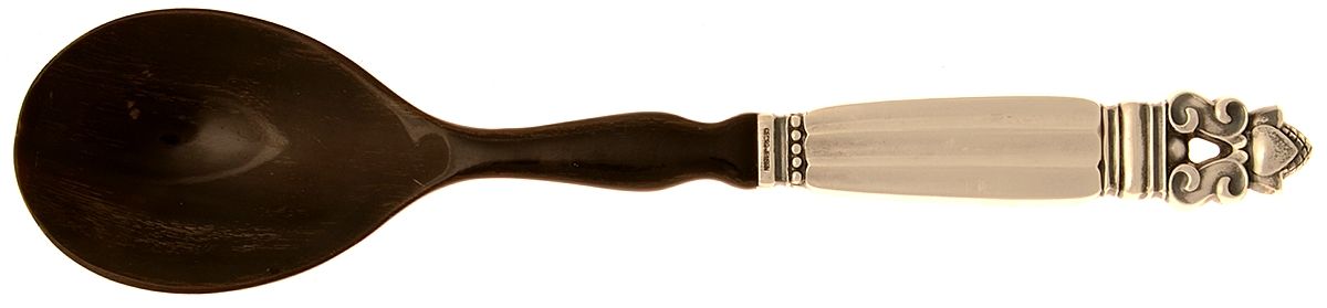 Acorn (Sterling, 1915) Medium Salad Serving Spoon with Horn Bowl by Georg Jensen (Denmark)-1