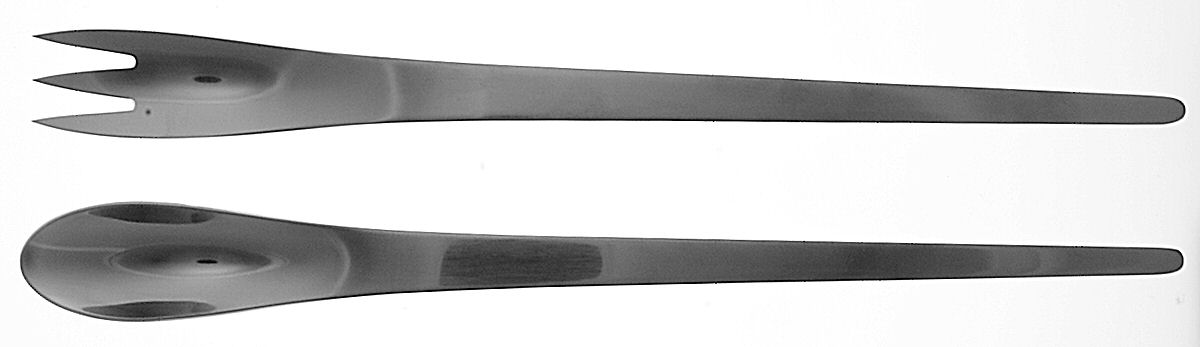 Arne Jacobsen (Stainless, Satin) (2 Pc) Solid Salad Set by Georg Jensen (Denmark)-1