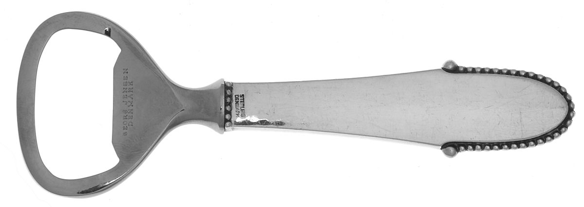 Beaded (Sterling, 1916) Bottle Opener with Stainless Bowl by Georg Jensen (Denmark)-1