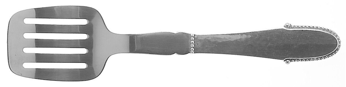 Beaded (Sterling, 1916) Herring-Sardine Serving Fork Stainless Tines by Georg Jensen (Denmark)-1
