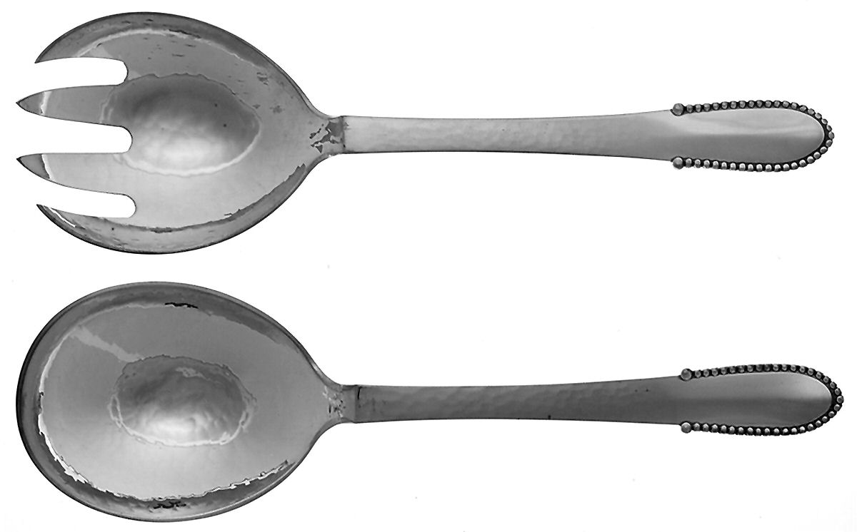 Beaded (Sterling, 1916) Small Solid Serving Set by Georg Jensen (Denmark)-1