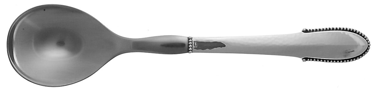 Beaded (Sterling, 1916) Medium Salad Serving Spoon with Horn Bowl by Georg Jensen (Denmark)-1