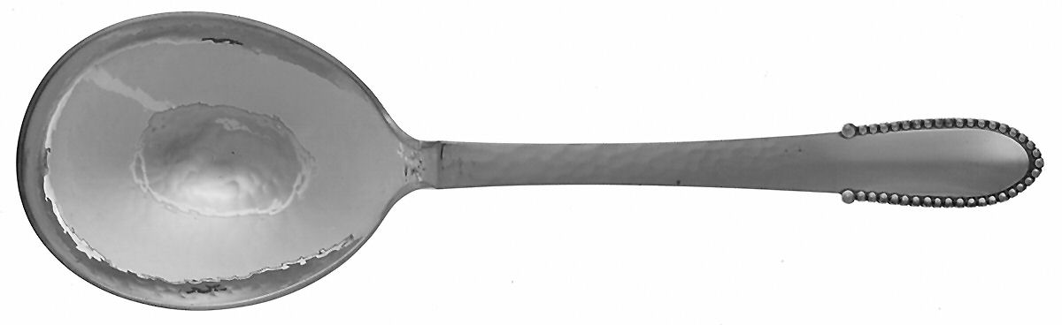 Beaded (Sterling, 1916) Small Solid Serving Spoon by Georg Jensen (Denmark)-1