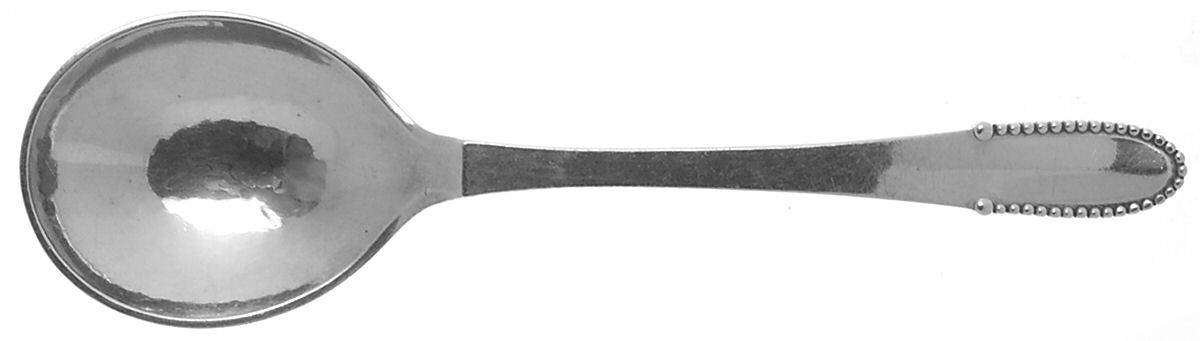 Beaded (Sterling, 1916) Small Compote Serving Spoon by Georg Jensen (Denmark)-1