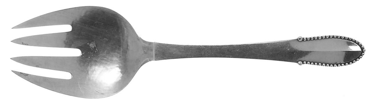 Beaded (Sterling, 1916) Medium Solid Serving Fork by Georg Jensen (Denmark)-1