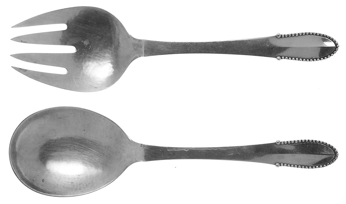 Beaded (Sterling, 1916) Medium Solid Serving Set by Georg Jensen (Denmark)-1