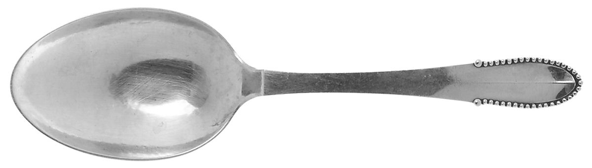 Beaded (Sterling, 1916) Large Solid Serving Spoon by Georg Jensen (Denmark)-1