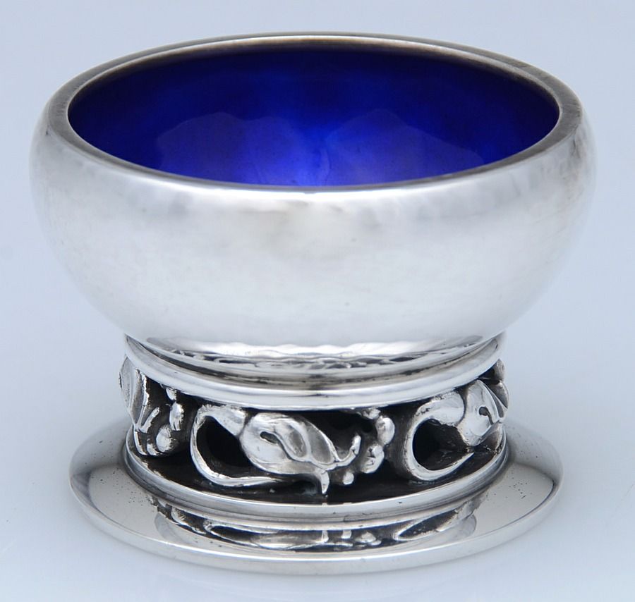Blossom (Sterling, 1919) Enameled Salt Cellar Individual by Georg Jensen (Denmark)-1