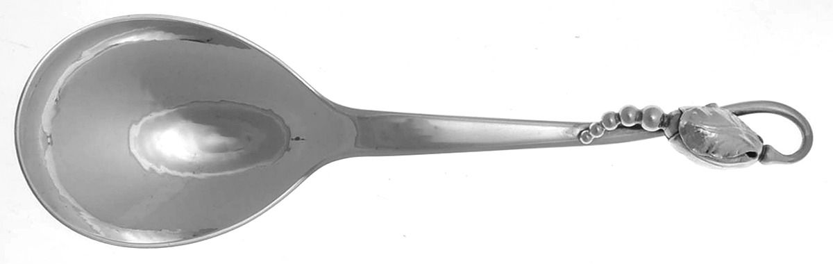 Blossom (Sterling, 1919) Small Solid Serving Spoon by Georg Jensen (Denmark)-1