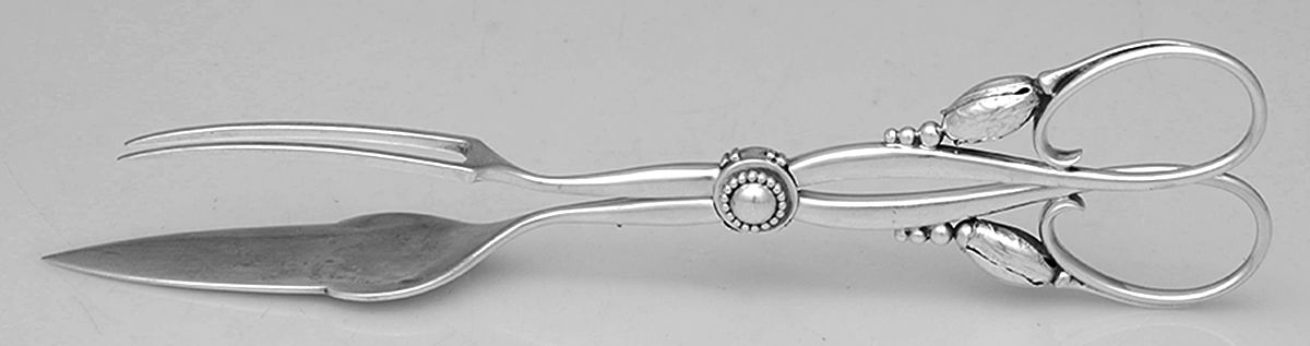Blossom (Sterling, 1919) Large Solid Sandwich Tongs by Georg Jensen (Denmark)-1