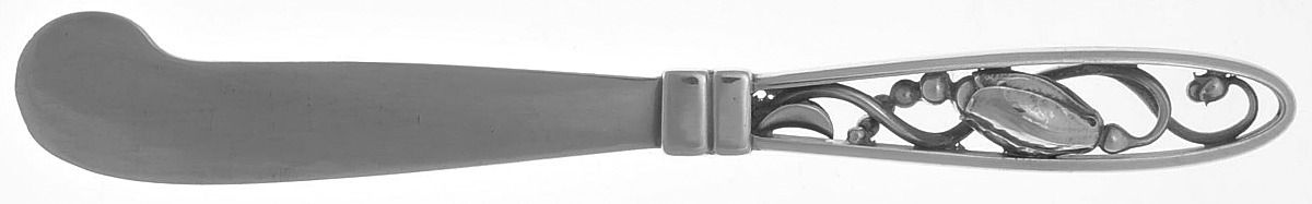 Blossom (Sterling, 1919) Hollow Handle Paddle Butter Spreader (Solid) by Georg Jensen (Denmark)-1