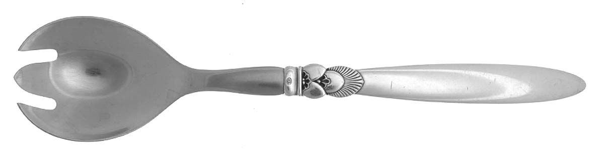 Cactus (Sterling, 1930) Salad Serving Fork with Stainless Prongs by Georg Jensen (Denmark)-1