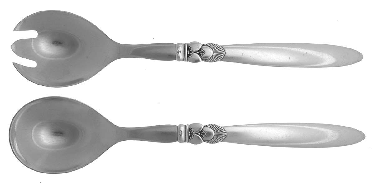 Cactus (Sterling, 1930) 2 Pc Salad Set with Stainless Bowl by Georg Jensen (Denmark)-1
