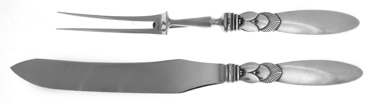 Cactus (Sterling, 1930) Large 2-Piece Roast Carving Set w/Stainless Blade by Georg Jensen (Denmark)-1