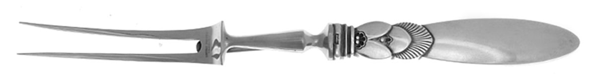 Cactus (Sterling, 1930) Large Stainless-Prong Roast Carving Fork by Georg Jensen (Denmark)-1