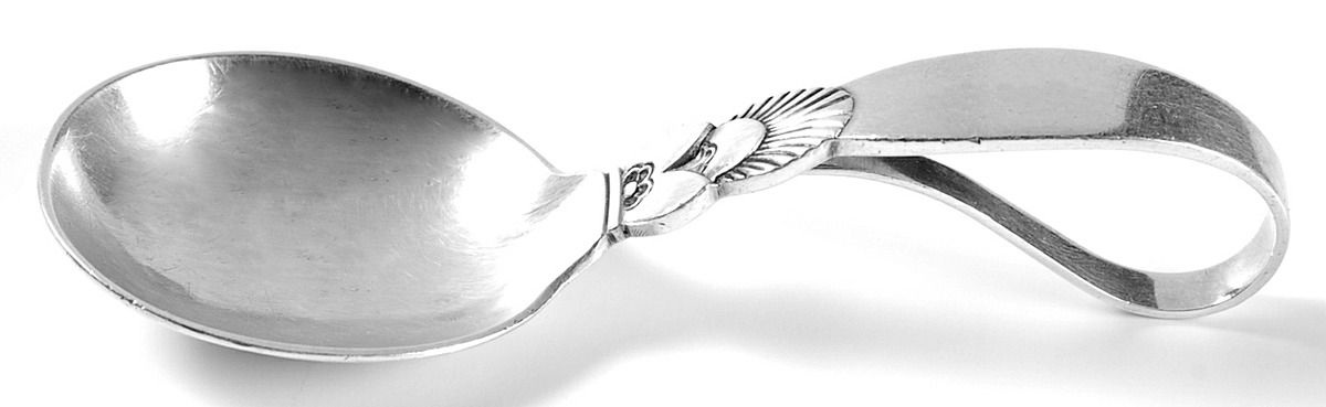Cactus (Sterling, 1930) Curved Handle Baby Spoon by Georg Jensen (Denmark)-1