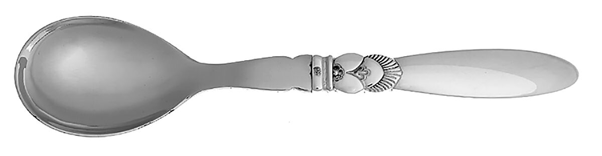 Cactus (Sterling, 1930) Salad Serving Spoon Stainless Bowl Small by Georg Jensen (Denmark)-1