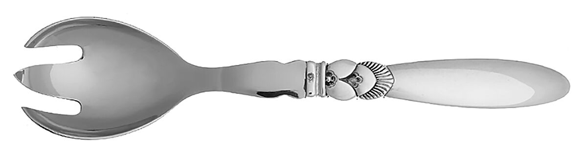 Cactus (Sterling, 1930) Salad Serving Fork Stainless Prongs Small by Georg Jensen (Denmark)-1