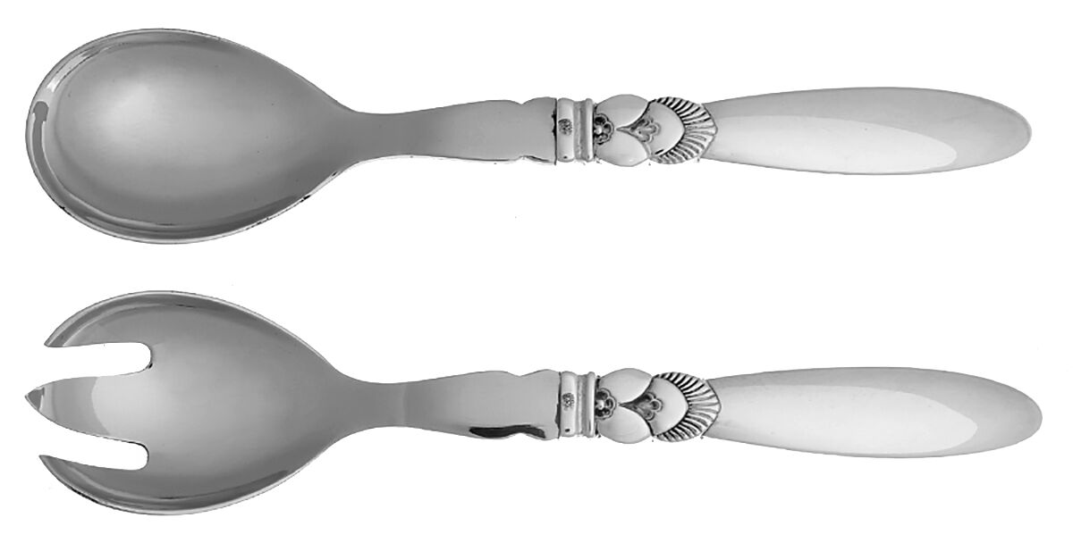 Cactus (Sterling, 1930) Salad Set 2 Piece Stainless Bowl Small by Georg Jensen (Denmark)-1