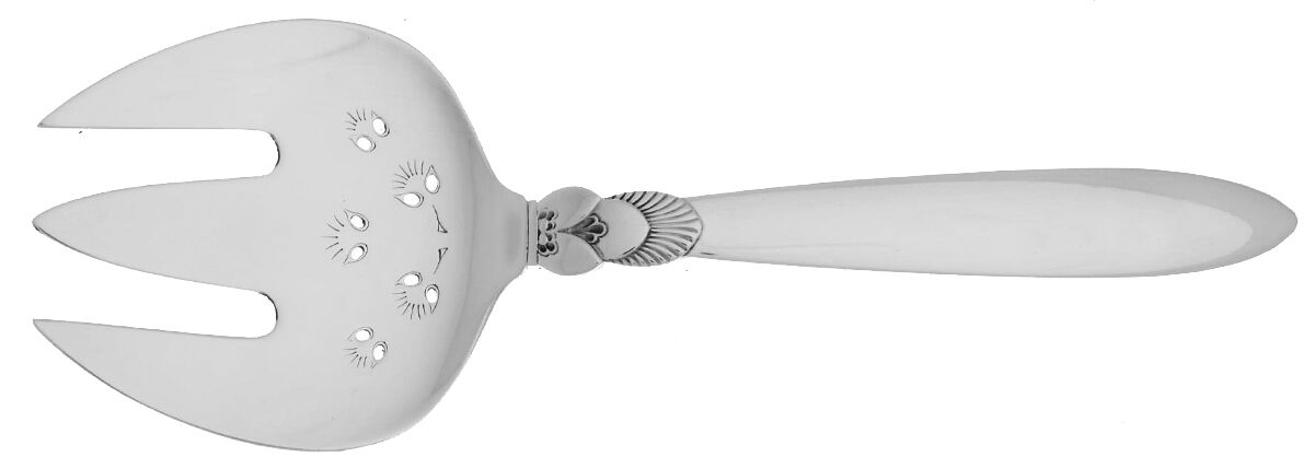 Cactus (Sterling, 1930) Large Solid Tined Sardine Serving Fork by Georg Jensen (Denmark)-1