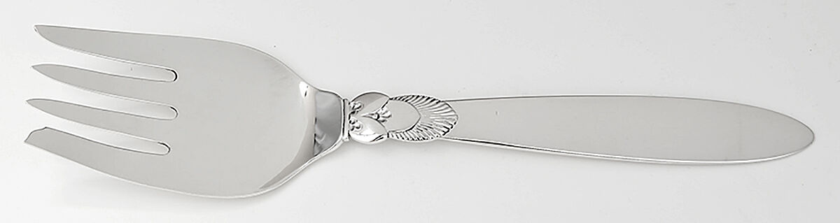 Cactus (Sterling, 1930) Large 4-Tine Cold Meat Serving Fork by Georg Jensen (Denmark)-1