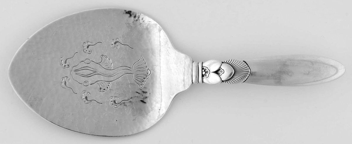 Cactus (Sterling, 1930) Large Solid Pierced Fish Serving Knife by Georg Jensen (Denmark)-1