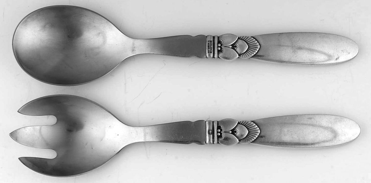 Cactus (Sterling, 1930) Medium 2 Pc Salad Set Stainless Bowl by Georg Jensen (Denmark)-1