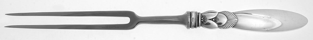 Cactus (Sterling, 1930) Large Stainless-Prong Roast Carving Fork by Georg Jensen (Denmark)-1