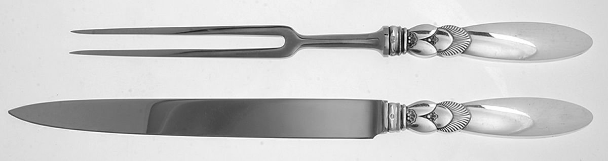 Cactus (Sterling, 1930) Large 2-Piece Roast Carving Set with Stainless Blade by Georg Jensen (Denmark)-1