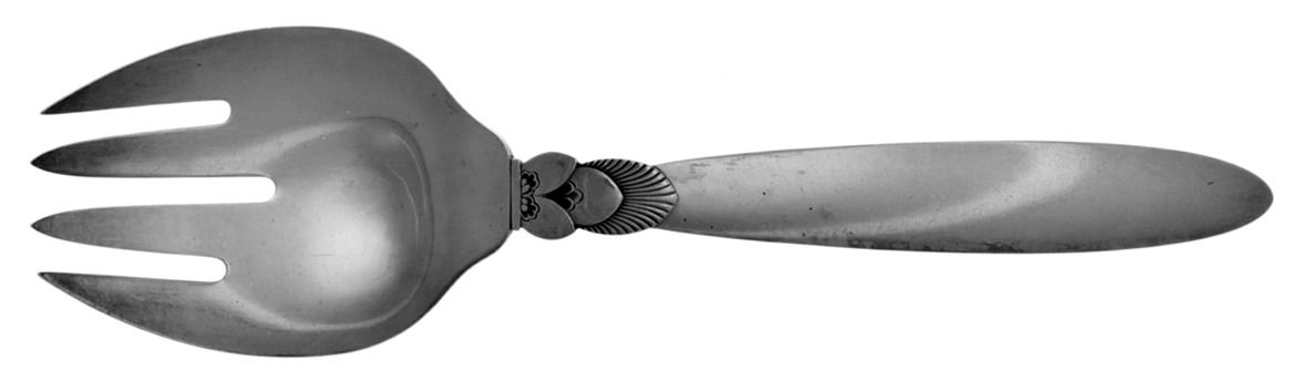 Cactus (Sterling, 1930) Large Solid Serving Fork by Georg Jensen (Denmark)-1
