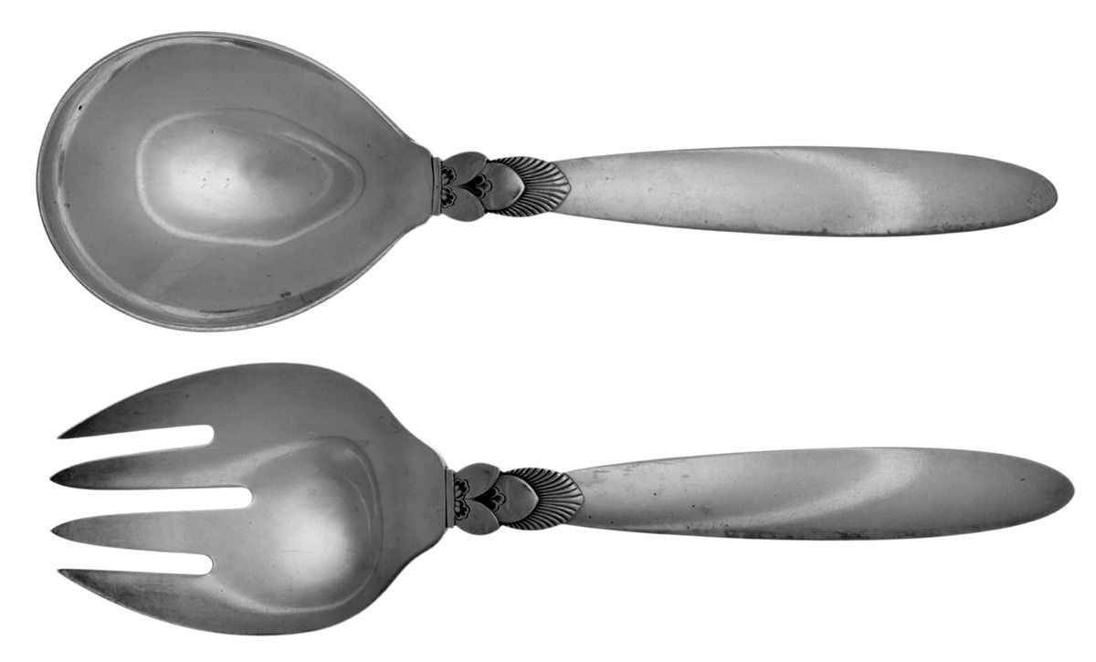 Cactus (Sterling, 1930) Large Solid Serving Set by Georg Jensen (Denmark)-1
