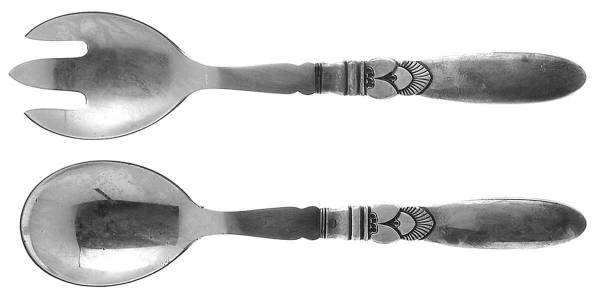 Cactus (Sterling, 1930) Salad Set 2 Piece Stainless Bowl Medium by Georg Jensen (Denmark)-1