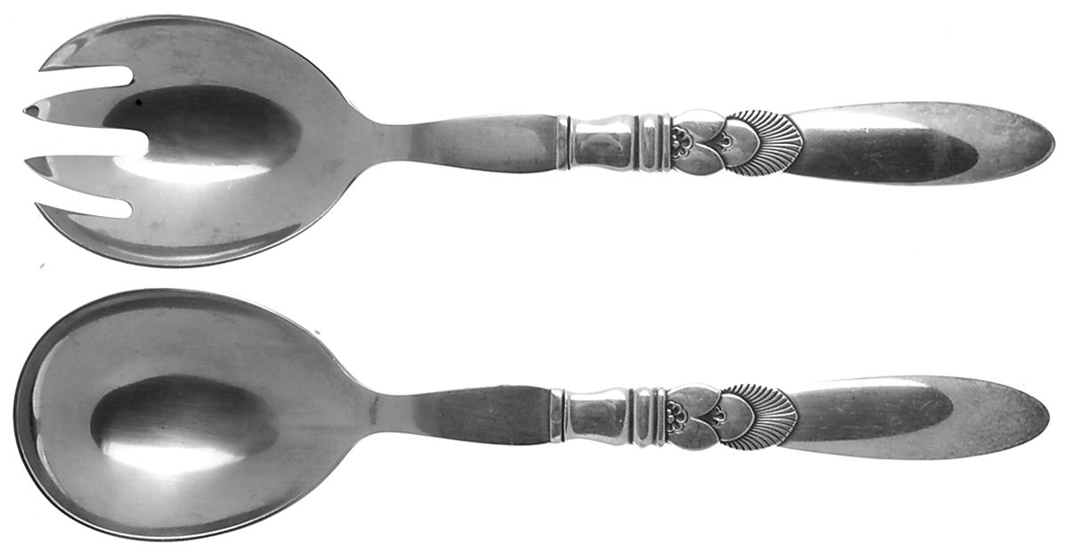Cactus (Sterling, 1930) 2 Pc Salad Set with Stainless Bowl by Georg Jensen (Denmark)-1