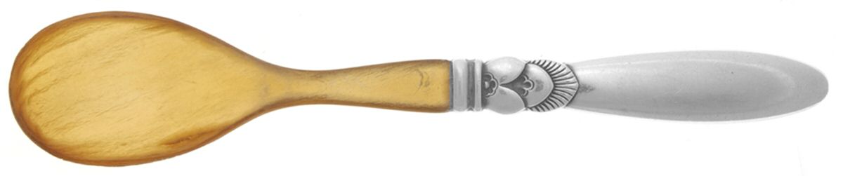 Cactus (Sterling, 1930) Relish Spoon with Horn Bowl by Georg Jensen (Denmark)-1