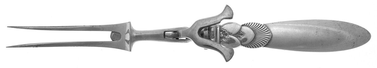 Cactus (Sterling, 1930) Small Steak Carving Fork with Stainless Prongs by Georg Jensen (Denmark)-1