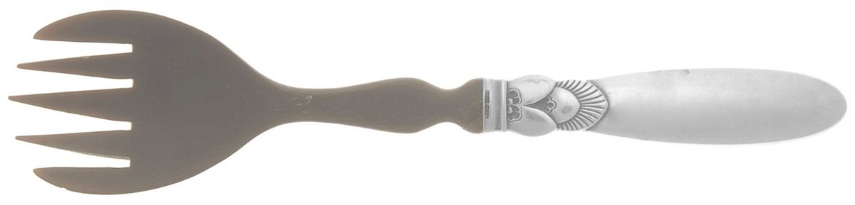Cactus (Sterling, 1930) Small Salad Serving Fork with Horn Tines by Georg Jensen (Denmark)-1