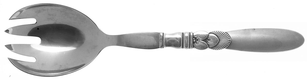 Cactus (Sterling, 1930) Salad Serving Fork with Stainless Prongs by Georg Jensen (Denmark)-1