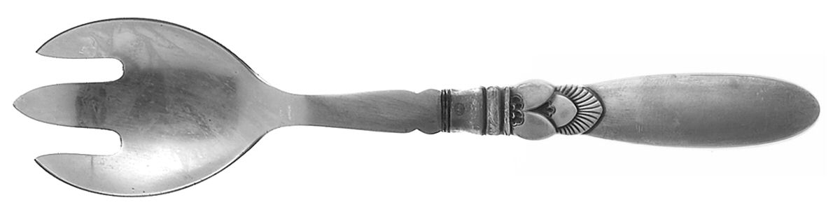 Cactus (Sterling, 1930) Salad Serving Fork Stainless Prongs Medium by Georg Jensen (Denmark)-1