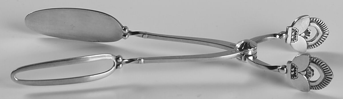Cactus (Sterling, 1930) Large Solid Sandwich Tongs by Georg Jensen (Denmark)-1