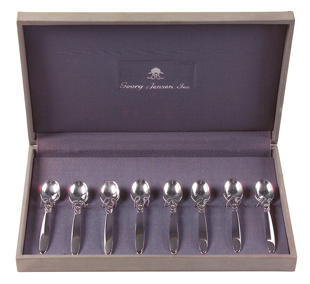 Cactus (Sterling, 1930) (Set of 8) Demitasse Spoon with Case by Georg Jensen (Denmark)-1