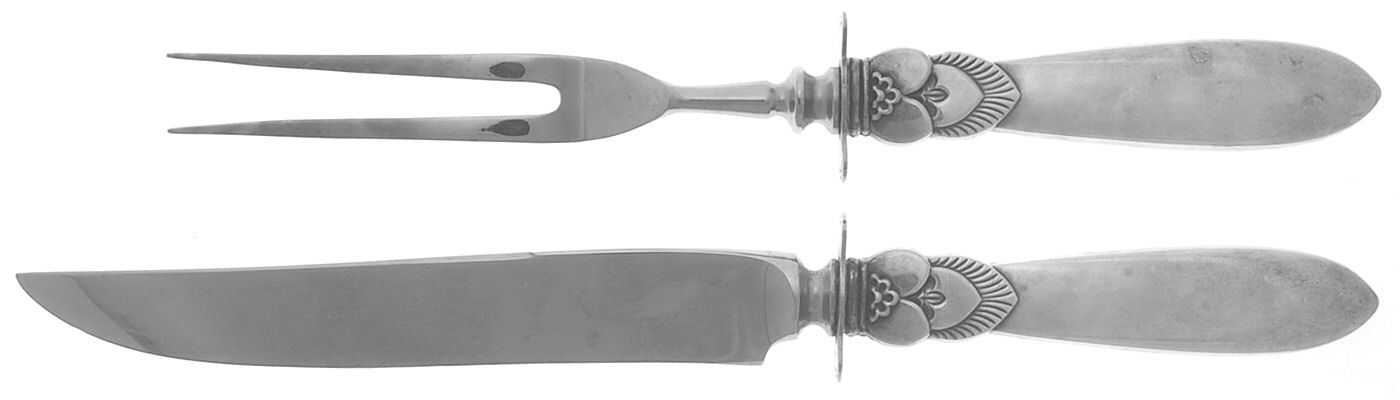 Cactus (Sterling, 1930) Small Stainless Blade 2-Piece Steak Carving Set by Georg Jensen (Denmark)-1