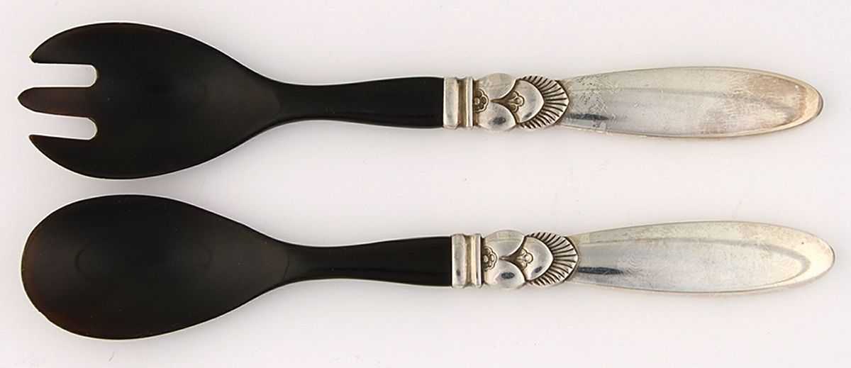 Cactus (Sterling, 1930) 2 Pc Horn Bowl Relish Set by Georg Jensen (Denmark)-1