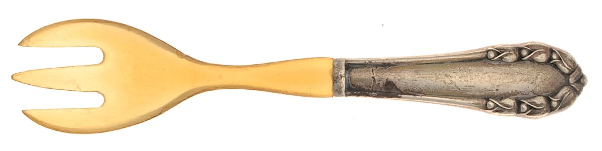 Lily of The Valley-Rose (Sterling) Relish Fork with Horn Tines by Georg Jensen (Denmark)-1