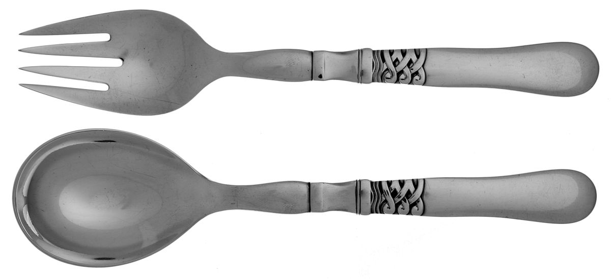 Nordic-Ladby (Sterling, 1927) 2 Piece Salad Set Hollow Handle Sterling Bowl by Georg Jensen (Denmark)-1